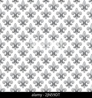 Motif sans couture avec fleur de lis argentée, lis héraldique. Fond vectoriel en blanc. Illustration de Vecteur