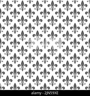 Motif noir et blanc sans couture avec fleur de lis, nénuphars héraldique. Fond vectoriel sur blanc. Illustration de Vecteur