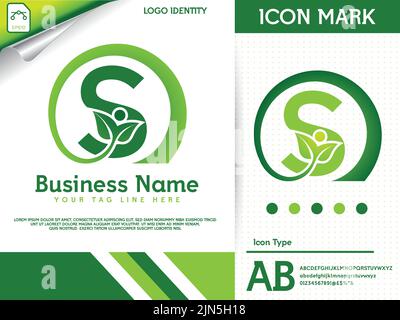 Lettre s naturelle avec modèle de logo coloré en feuilles Illustration de Vecteur