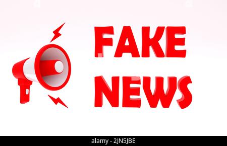 une illustration de 3d, bicolore mégaphone, et des mots fake news en rouge sur fond blanc, 3d rendu Banque D'Images