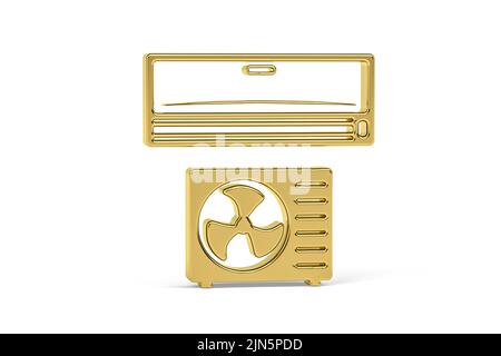 Icône de climatisation golden 3D isolée sur fond blanc - rendu 3D Banque D'Images