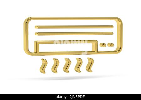 Icône de climatisation golden 3D isolée sur fond blanc - rendu 3D Banque D'Images