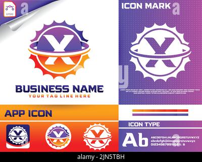 Motif lettre x logo automobile à l'intérieur de la forme de l'engrenage Illustration de Vecteur