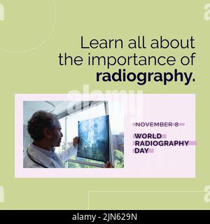 Composition du texte de la journée mondiale de radiographie sur le médecin biracial mâle avec radiographie Banque D'Images