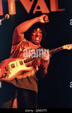 HIRAM BULLOCK GIT. États-Unis, Hiram Law Bullock (11 septembre 1955 Ð 25 juillet 2008) était un guitariste de jazz et de fusion de jazz américain.Guitar, photo Kazimierz Jurewicz Banque D'Images