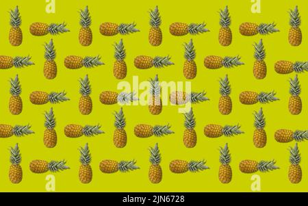 Motif vert funky sans couture d'un fruit tropical d'ananas - illustration de stock Banque D'Images