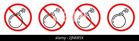 Explosion de bombes signe d'interdiction. Des panneaux d'interdiction de bombes sont mis en place. Pas de signe d'explosion. Illustration vectorielle. Illustration de Vecteur