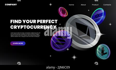 Bannière du site Web de crypto-monnaie. Modèle de page d'arrivée. Illustration vectorielle Illustration de Vecteur