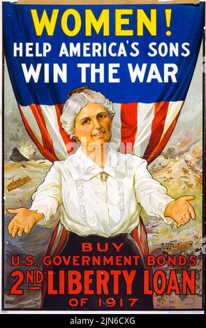 Femmes! Aidez les fils de l'Amérique à gagner la guerre, achetez des obligations du gouvernement américain, 2nd Liberty Loan (1917) affiche de R. H. Porteus, datant de la première Guerre mondiale Banque D'Images