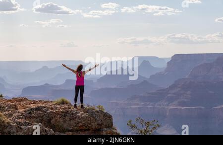 Voyageur aventureux debout sur le paysage américain des montagnes Rocheuses du désert Banque D'Images