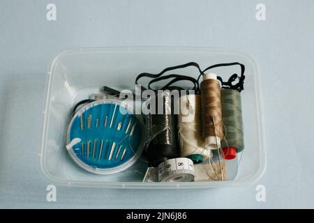 copier l'image d'espace des outils de couture. Accessoires de couture. Ustensiles de couture Banque D'Images