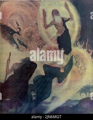« Elijah et le Chariot de feu » publié le 14,1924 décembre dans le magazine American Weekly Sunday peint par Edmund Dulac dans « Bible Scenes & Heroes » Banque D'Images