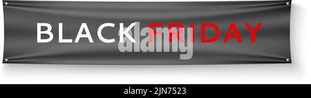 Publicité du Vendredi fou. Modèle de bannière de tissu réaliste Illustration de Vecteur