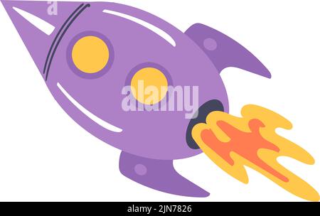 Mignonne fusée volant avec flamme. Icône jouet enfant Illustration de Vecteur