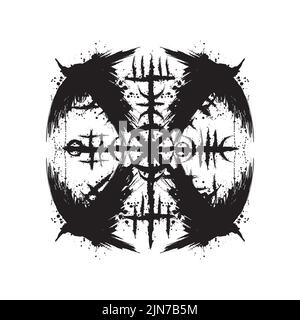 Grunge raven viking vegvisir silhouette Illustration de Vecteur