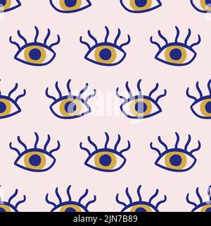 Motif yeux mal sans couture bleu, blanc Illustration de Vecteur
