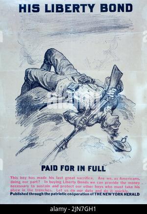 Son Liberty Bond, payé en entier, New York Herald (1917) affiche de l'époque de la première Guerre mondiale américaine par William Allen Rogers Banque D'Images