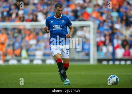 Glasgow, Royaume-Uni. 09th août 2022. Les Rangers accueillent l'Union Saint-Gilloise (USG) dans la deuxième partie de la Ligue des champions le mardi 9 août à Ibrox, leur stade d'origine - le perdant de la cravate va aller dans la scène de groupe de l'Europa League. Au premier tour, les Rangers ont perdu 2 à 0 avec des buts de Teddy Teuma et de Danta Vanzeir. Crédit : Findlay/Alay Live News Banque D'Images