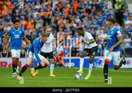 Glasgow, Royaume-Uni. 09th août 2022. Les Rangers accueillent l'Union Saint-Gilloise (USG) dans la deuxième partie de la Ligue des champions le mardi 9 août à Ibrox, leur stade d'origine - le perdant de la cravate va aller dans la scène de groupe de l'Europa League. Au premier tour, les Rangers ont perdu 2 à 0 avec des buts de Teddy Teuma et de Danta Vanzeir. Colak marquant le deuxième but des Rangers. Crédit : Findlay/Alay Live News Banque D'Images