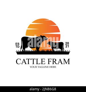 Image vectorielle du logo du château de la ferme Angus de la vache à gazon de qualité supérieure Illustration de Vecteur