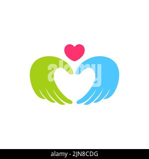 Modèle de logo Love Care. Illustration main avec forme d'amour Illustration de Vecteur