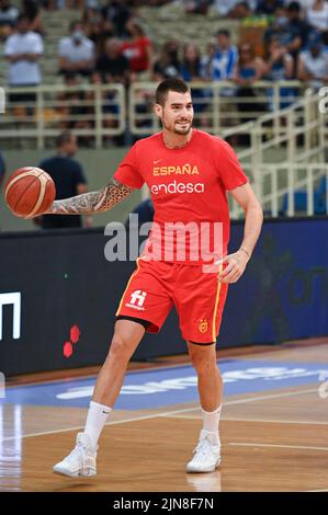 Athènes, Grèce. 09th août 2022. JUANCHO HERNANGOMEZ #41 de l'équipe de basket-ball espagnole réagit lors du match amical entre l'équipe nationale grecque et l'équipe nationale espagnole au stade OAKA sur 9 août 2022 à Athènes, Grèce. Crédit : Agence photo indépendante/Alamy Live News Banque D'Images