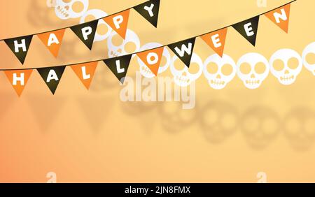 Guirlande en papier suspendue pour Halloween avec lettres et têtes de squelette. Éléments décoratifs pour la fête d'Halloween pour la maison ou l'intérieur. Banque D'Images