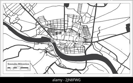 Sremska Mitrovica Serbie carte de la ville en noir et blanc couleur de style rétro isolé sur blanc. Carte de contour. Illustration vectorielle. Illustration de Vecteur