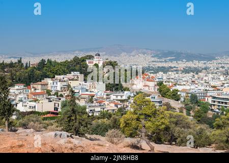 Magnifique paysage urbain d'Athènes depuis la colline d'Areopagus, Grèce. Banque D'Images