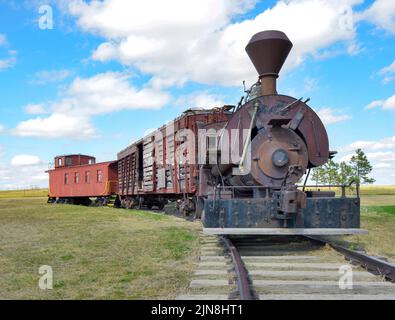 Ancien train à vapeur abandonné dans la ville de 1880 dans le Dakota du Sud Banque D'Images