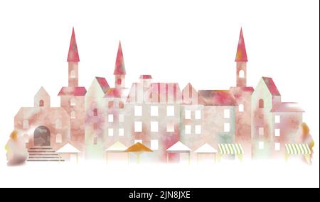 Paysage urbain européen aquarelle isolé sur fond blanc. Illustration vectorielle. Illustration de Vecteur