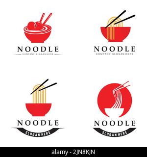 Une collection d'inspiration de logo de nouilles. Modèle chinois de conception de nourriture et de bol. Illustration du concept rétro Illustration de Vecteur