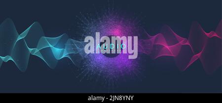 Audio. Visualisation des ondes sonores avec forme d'onde déformée. 3D forme d'onde sonore solide. Modèle d'échantillon de voix Illustration de Vecteur