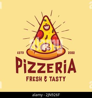 logo slice pizza avec fond clair, design mignon et haut de gamme. convient aux logos de restaurant, imprimés, motifs de t-shirt, fonds d'écran, cafés, etc Illustration de Vecteur