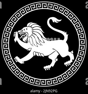 Design grec ancien.L'image d'un lion dans le style grec ancien sur le bouclier d'un guerrier Illustration de Vecteur