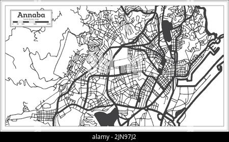 Annaba Algérie carte de la ville en style rétro en noir et blanc. Carte de contour. Illustration vectorielle. Illustration de Vecteur