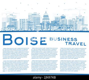 Contour Boise Idaho City Skyline avec Blue Buildings et Copy Space. Illustration vectorielle. Boise USA Cityscape avec des sites touristiques. Entreprise Illustration de Vecteur