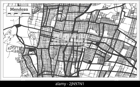 Mendoza Argentina carte de la ville en noir et blanc couleur de style rétro isolé sur blanc. Carte de contour. Illustration vectorielle. Illustration de Vecteur