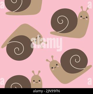 Motif vectoriel sans couture d'escargot plat à la main isolé sur fond rose Illustration de Vecteur