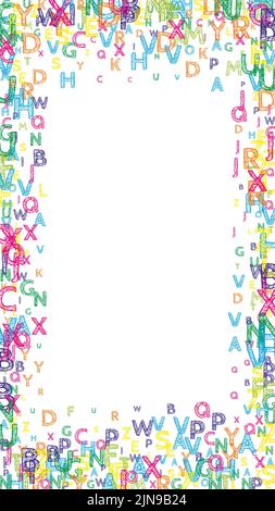 Chute de lettres de langue anglaise. Mots volants de l'alphabet latin, tracés à la main et lumineux. Concept d'étude des langues étrangères. Bannière élégante de retour à l'école sur fond blanc. Illustration de Vecteur