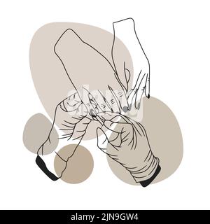 Manucure, processus de travail, ongles de peinture, mains gantées, croquis de style doodle Illustration de Vecteur