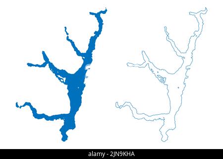 Lac te Anau (Nouvelle-Zélande, Océanie, Île du Sud) carte illustration vectorielle, scribble croquis carte Whakatipu Illustration de Vecteur