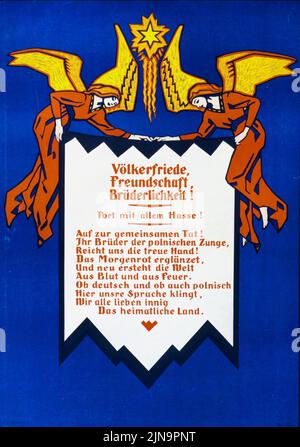 Völkerfriede, Freudschaft, Brüderlichen! Fort mit allem Hasse ! (Paix internationale, amitié, fraternité! Loin avec toute la haine!) (1918) affiche allemande de l'ère de la première Guerre mondiale Banque D'Images