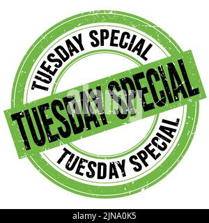 MARDI TEXTE SPÉCIAL écrit sur le signe rond vert-noir de timbre grungy Banque D'Images