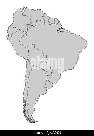 L'Amérique du Sud est divisée en pays. Carte isolée sur fond blanc. Illustration de Vecteur