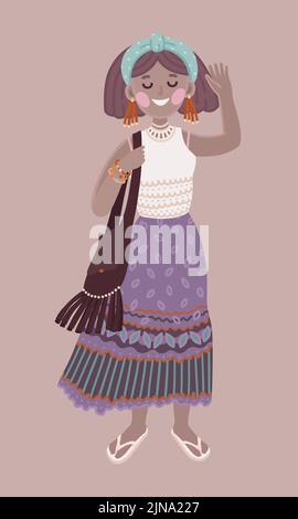 Ensemble boho fille en jupe mauve Illustration de Vecteur