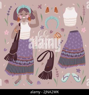 Boho fille et tenue 2 Illustration de Vecteur