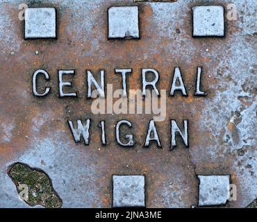 Grille en acier Central Wigan, nord-ouest du Royaume-Uni, Angleterre Banque D'Images