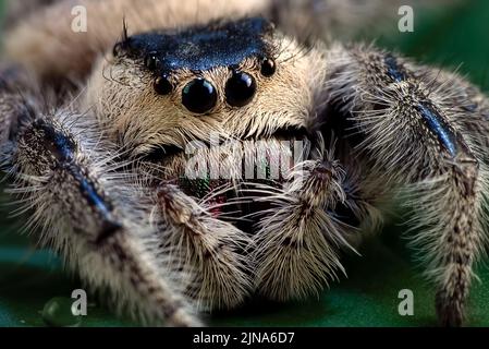 Gros plan d'une araignée sauteuse sur un rocher, Indonésie Banque D'Images