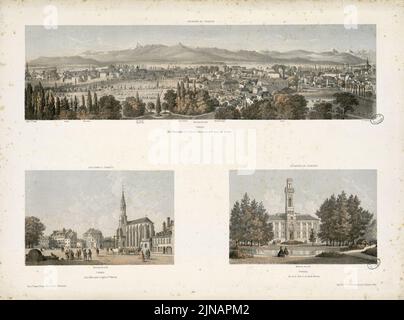 Tarbes - vue panoramique de la ville et d'une partie de la chaîne des Pyrénées - place Marcadieu et Eglise Sainte Thérèse - vue de la Villa et du jardin Massey - Fonds Anprincier - B315556101 A MERCEREAU 8 003 Banque D'Images